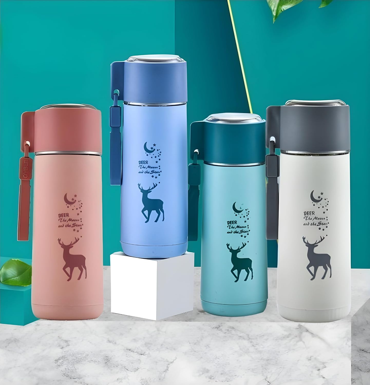 Cartoon Prints Glass Bottle for Kids Inner Glass and Outer Plastic 450Ml