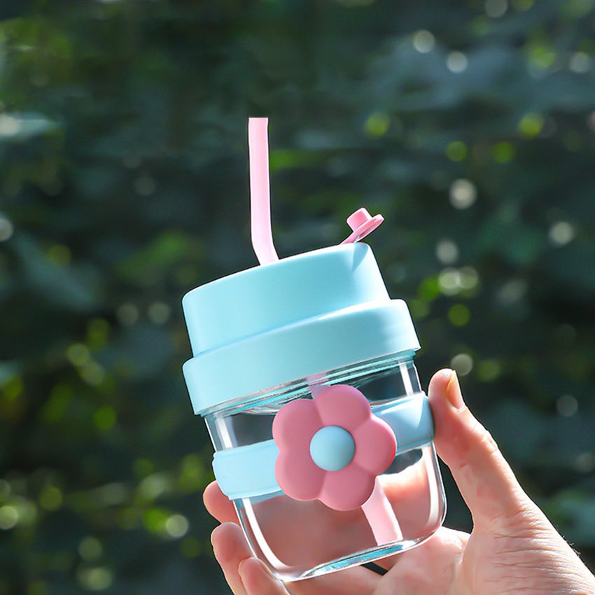 FLOWER SIPPER SILICON CAP STRAW 450ML