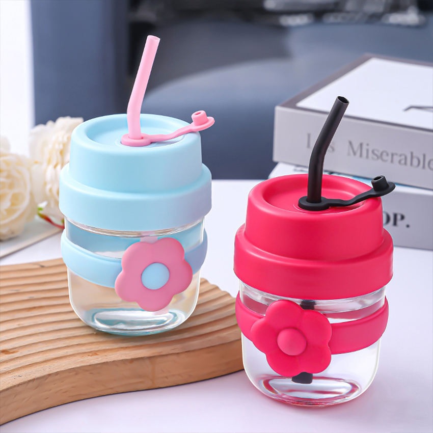 FLOWER SIPPER SILICON CAP STRAW 450ML