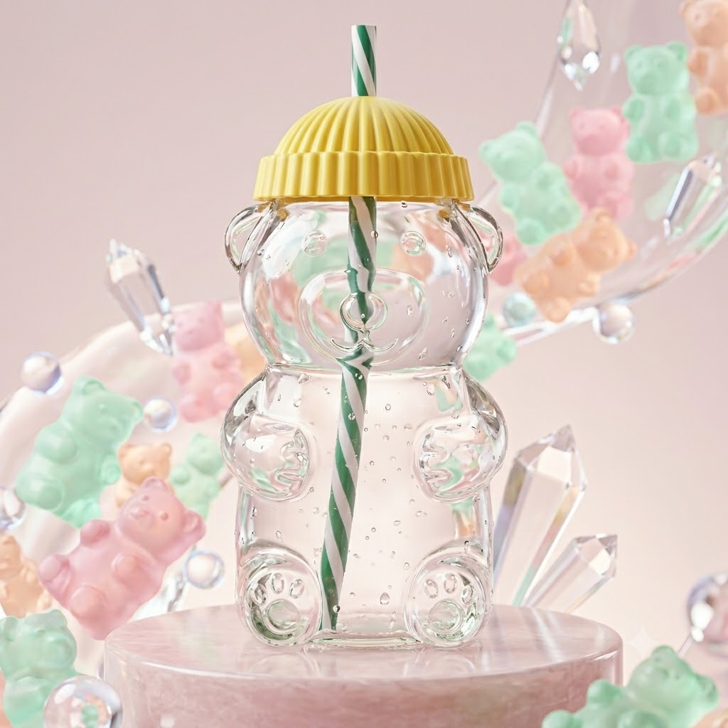 GLASS BEER CUP WITH STRAW 500ML