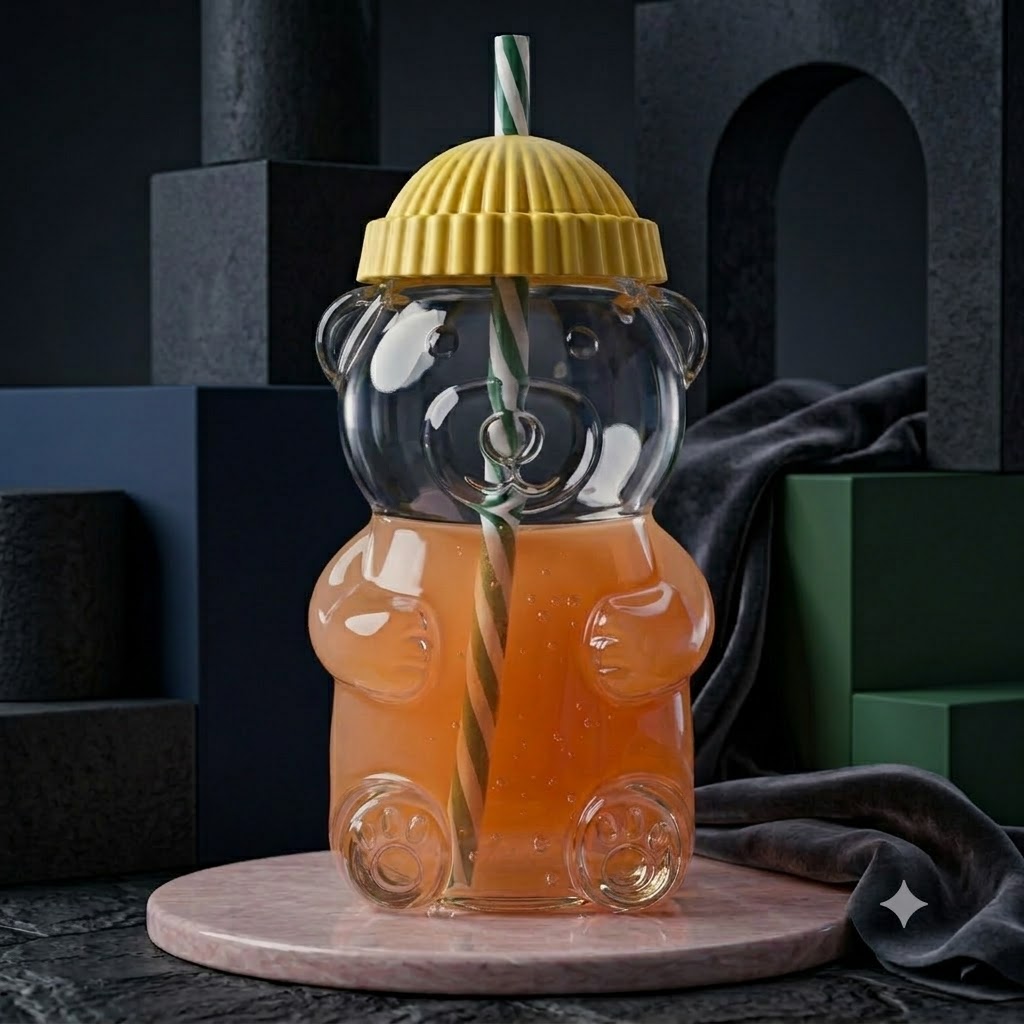 GLASS BEER CUP WITH STRAW 500ML