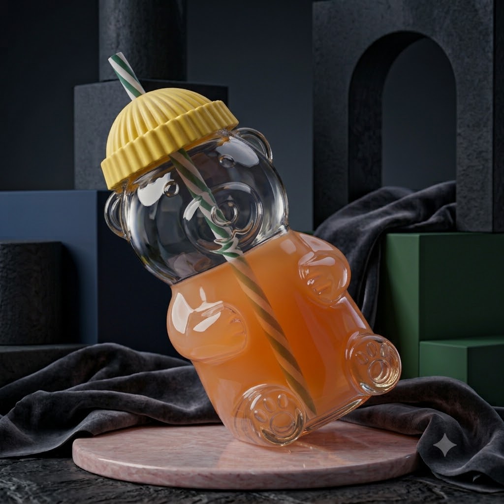 GLASS BEER CUP WITH STRAW 500ML