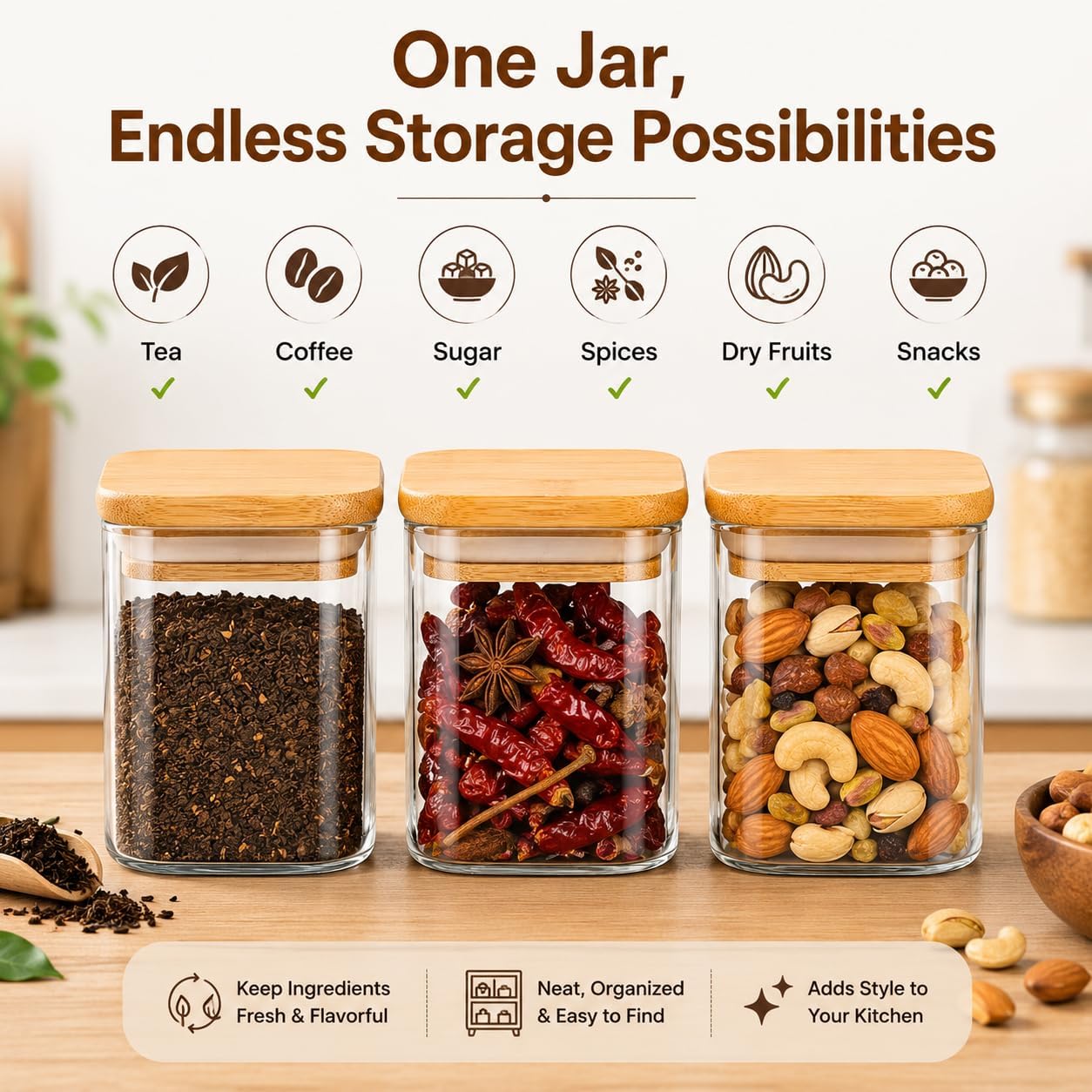 WOODEN LID JAR SQUARE 230ML 1PCS SMG-12