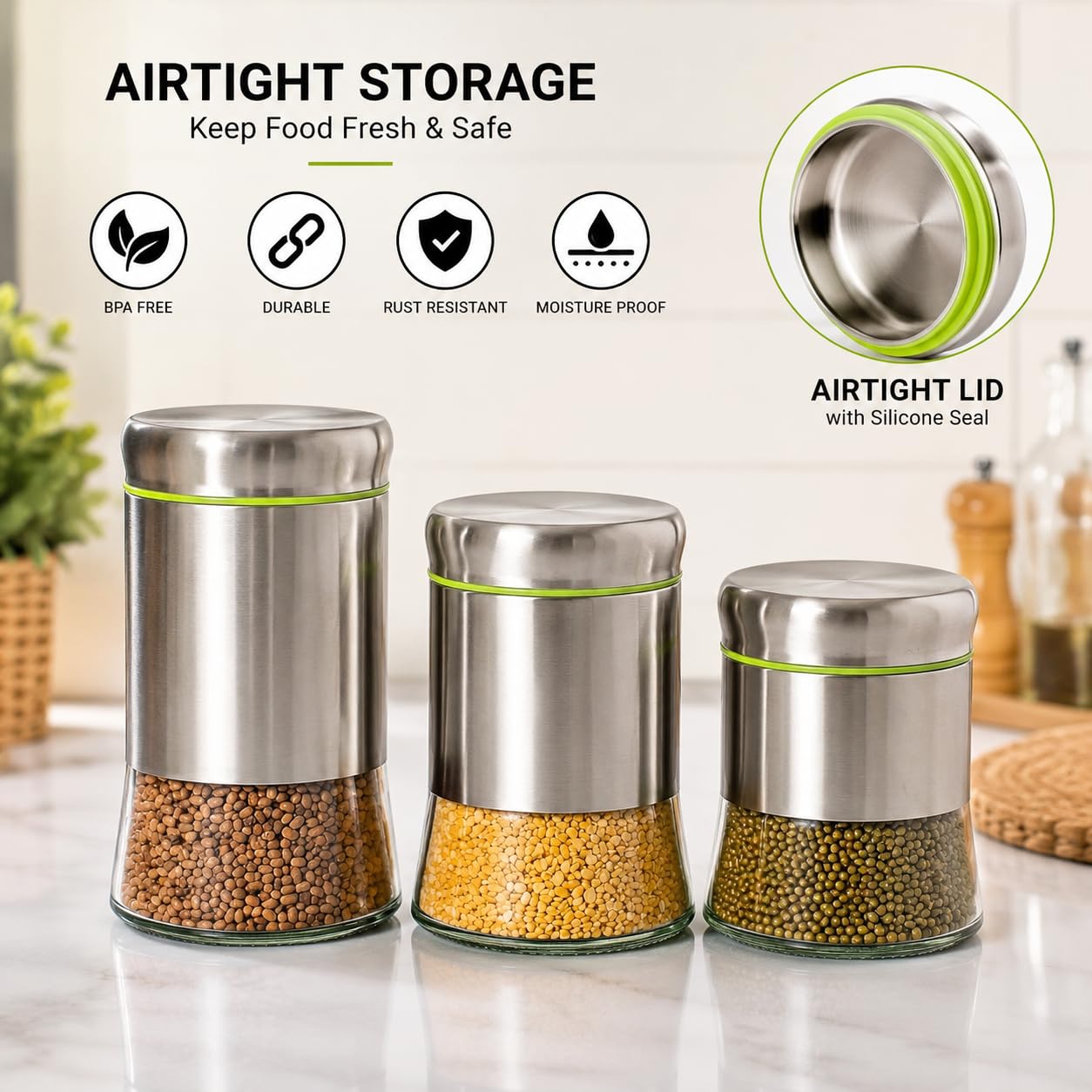 GLASS JAR WITH STEEL COVER 900ML BOX PACK H4082-1