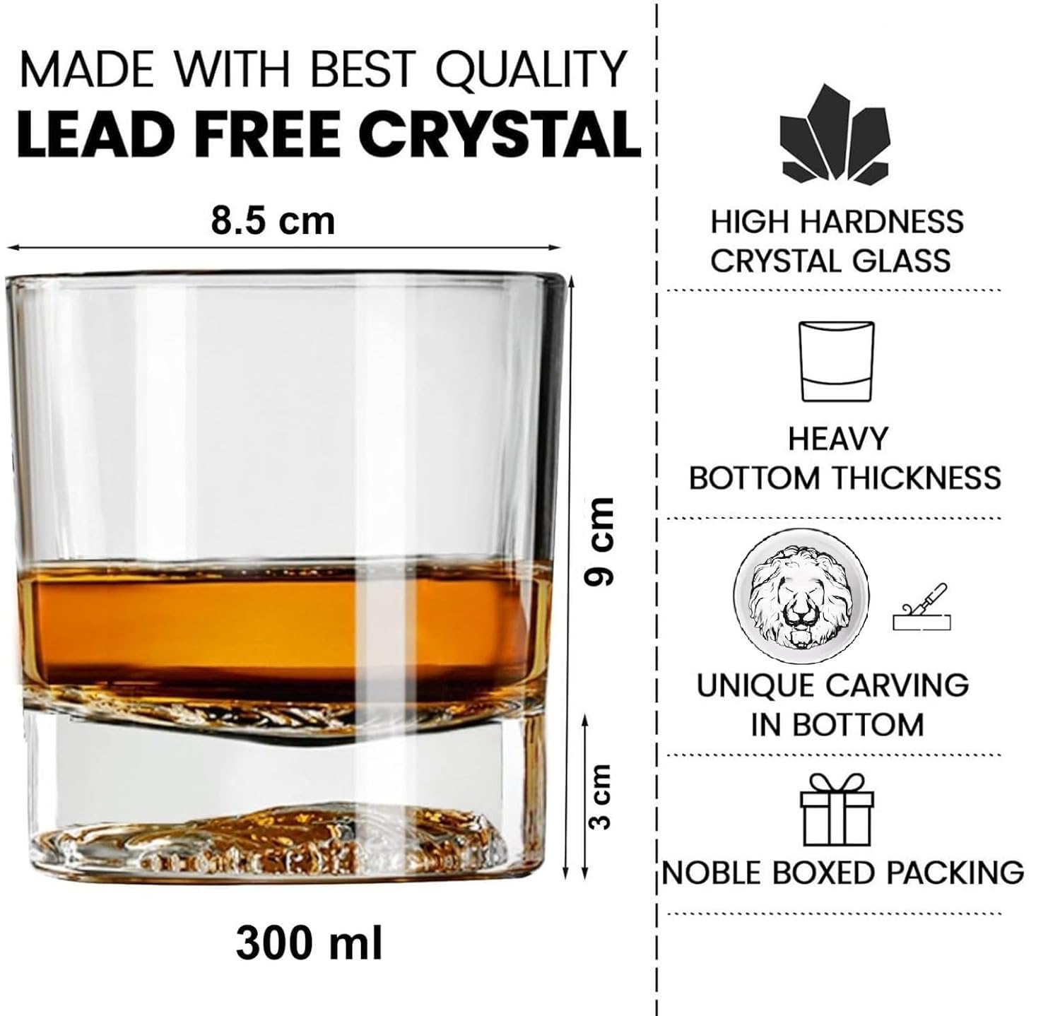 LION BOTTOM WHISKY GLASS 300ML 6PCS SMV5051B