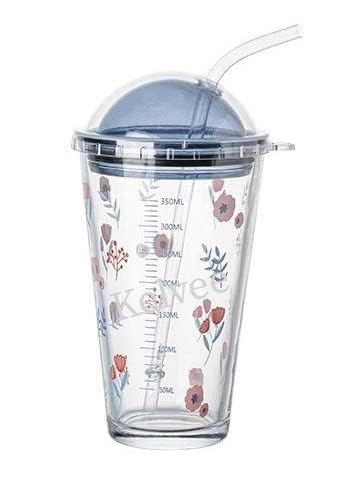 PRINTED SIPPER WITH STRAW & LID 450ML TRANSPARENT AY-1018-1-E-FLOWER