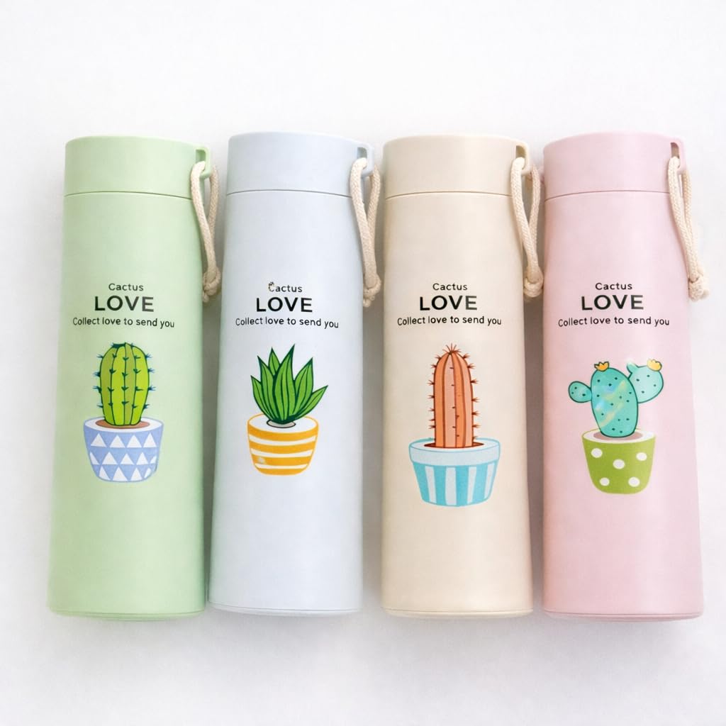 Glass Water Bottle 450ml with Cactus Design