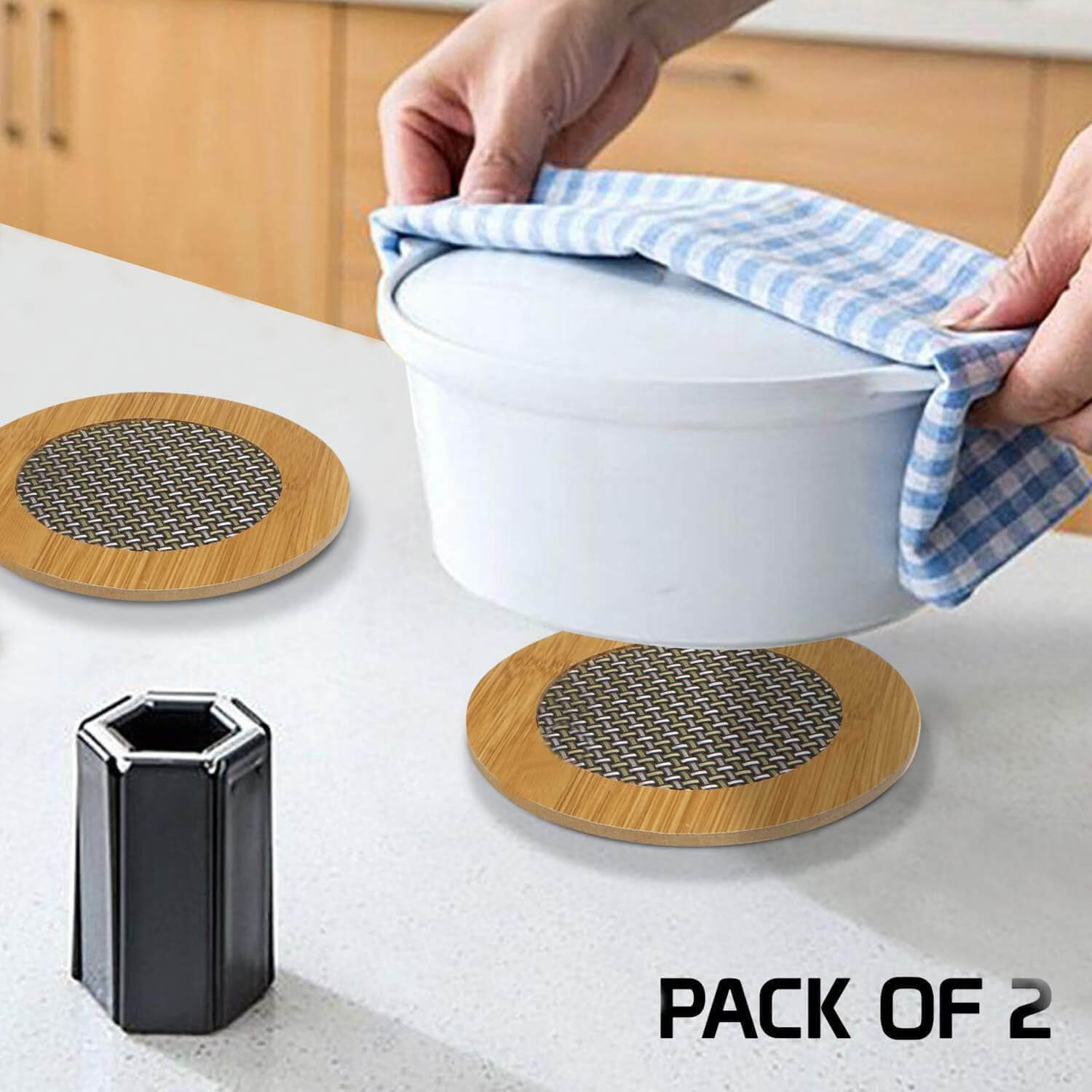 Eco-Friendly Bamboo Wooden Coasters With Stand 6PIC