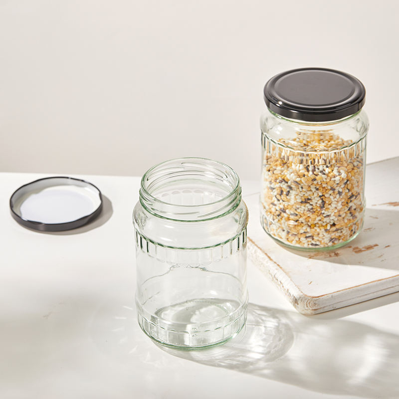 370ML FLUTED JAR BLACK ,GOLDEN, BLUE CHECK  LID