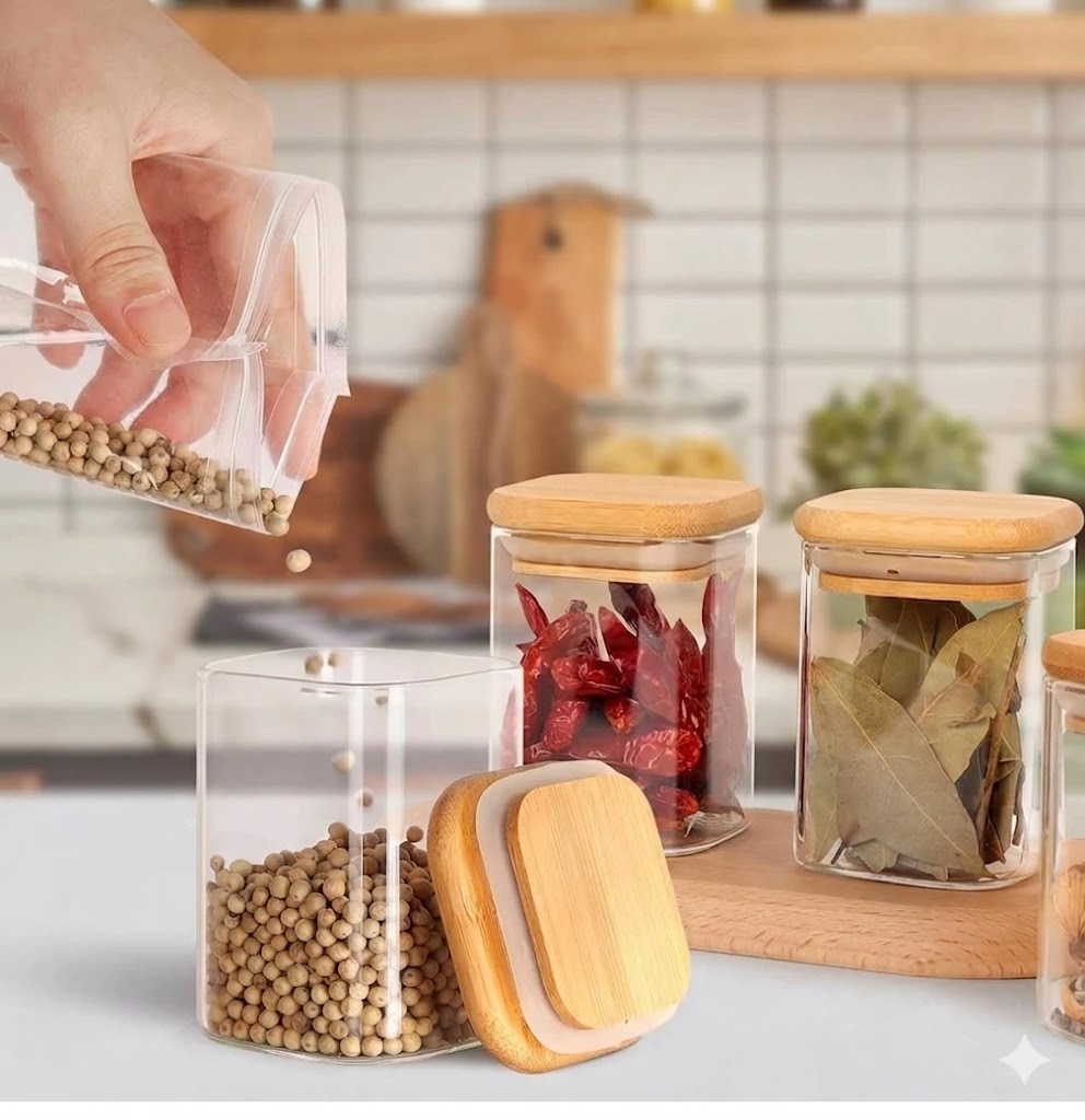 WOODEN LID JAR SQUARE 230ML 3PCS