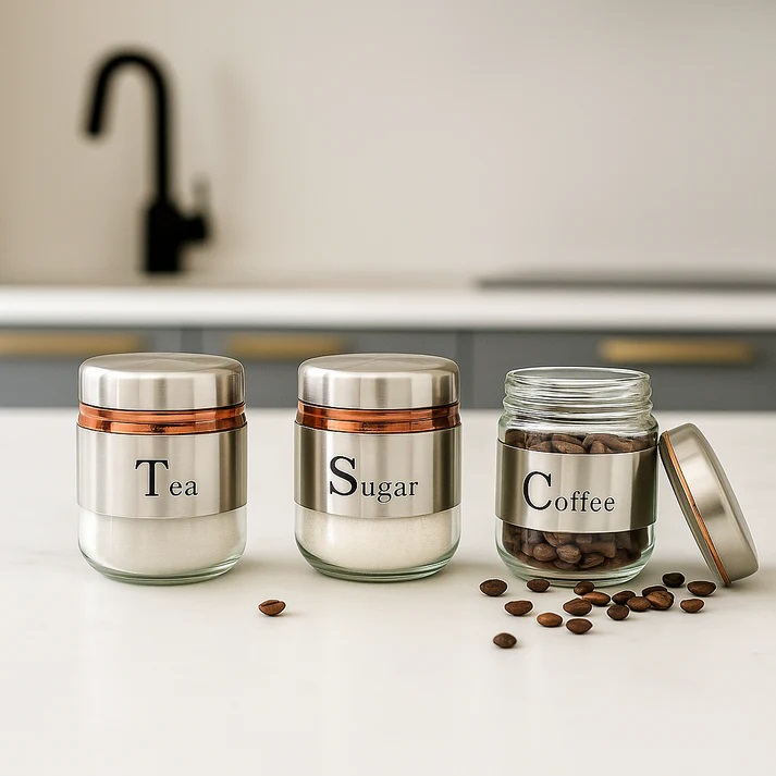 TEA COFFEE SUGER SS JAR 350ML 3 PCS SET H4228-4-3-SS