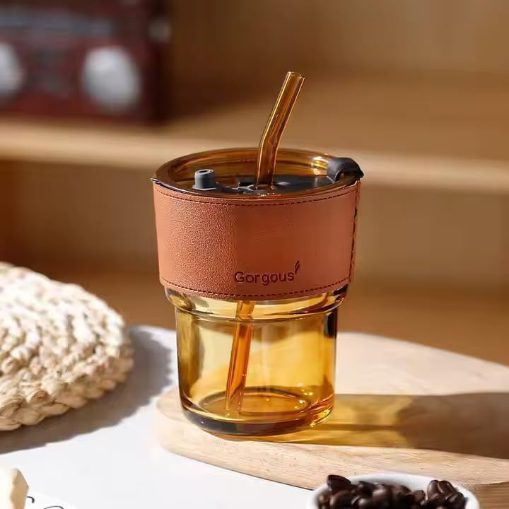LEATHER  MUG 400ML BROWN HEAVY LID SMALL