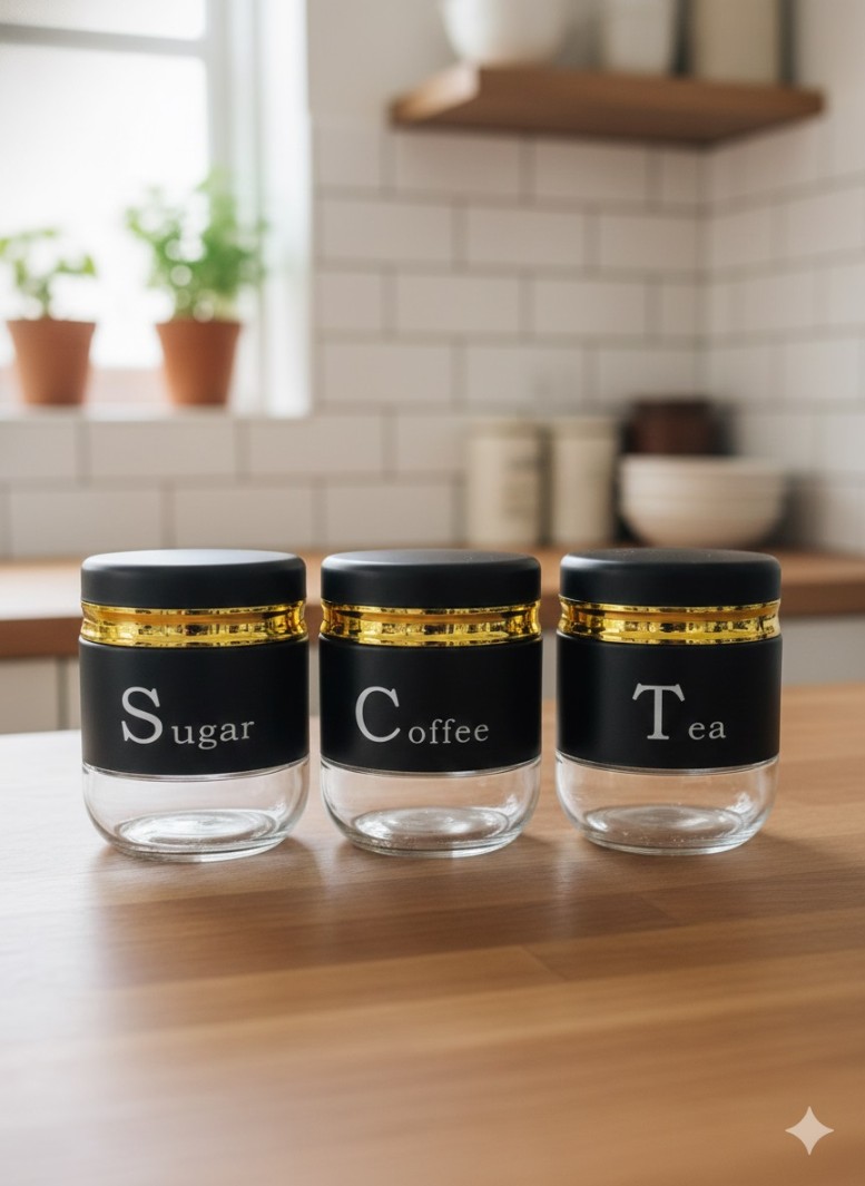 TEA COFFEE SUGER  BLACK JAR 350ML 3 PCS SET H4228-4-3-COL