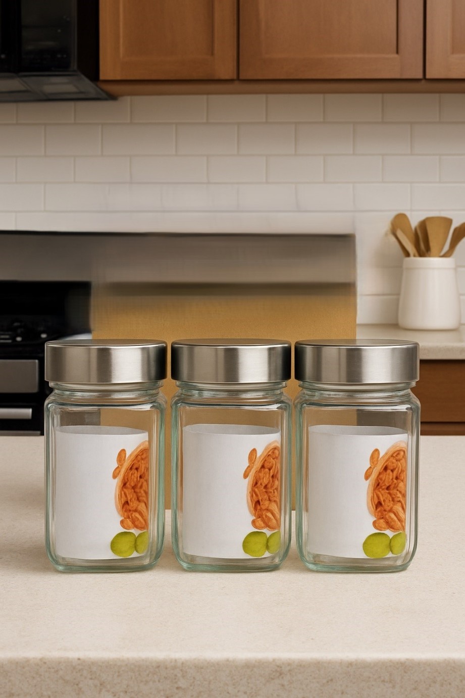 SQAURE  JAR  340ML 3PCS BOX PACK H23012-W