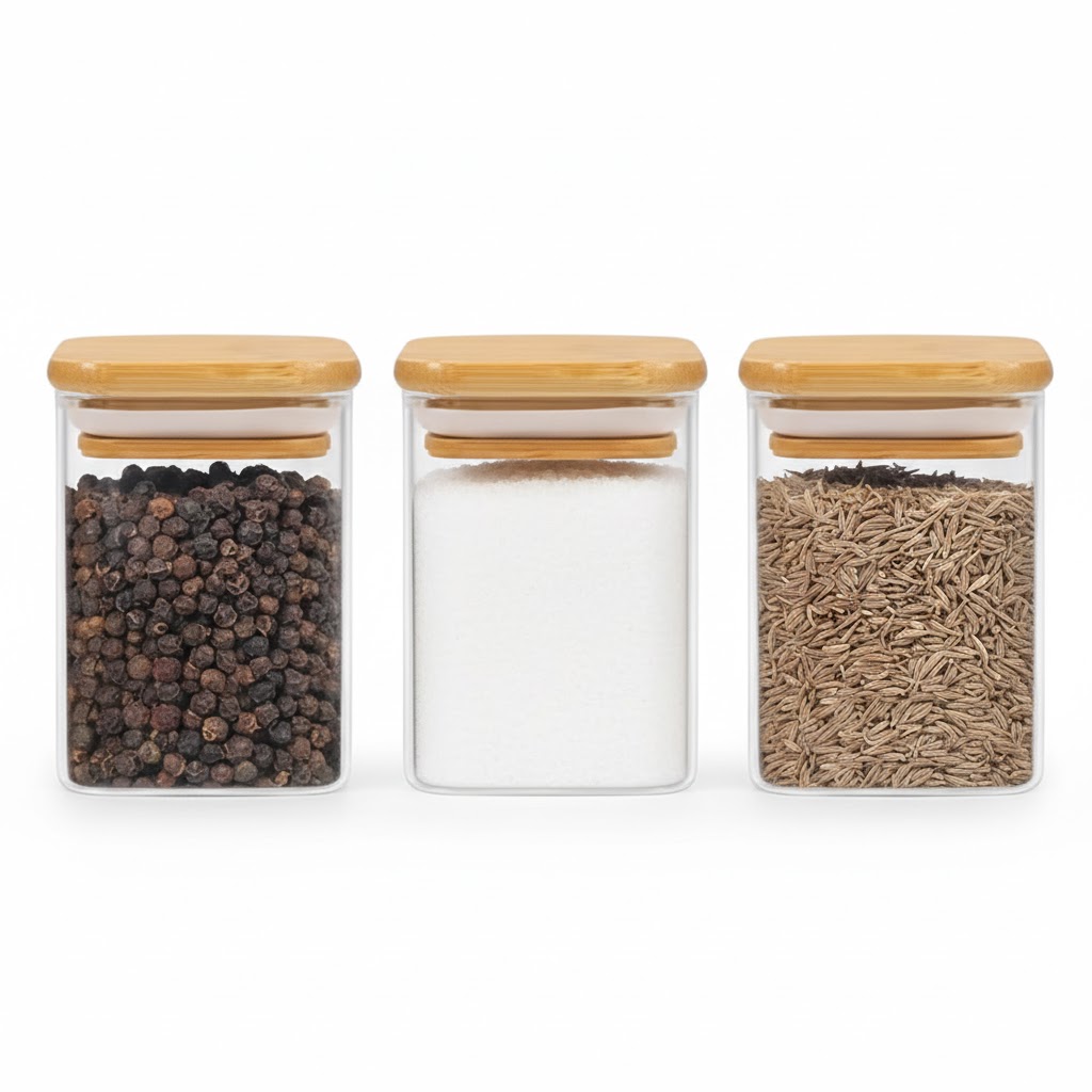 WOODEN LID JAR SQUARE 270ML 3PCS   23112 I GPG16-270-L3