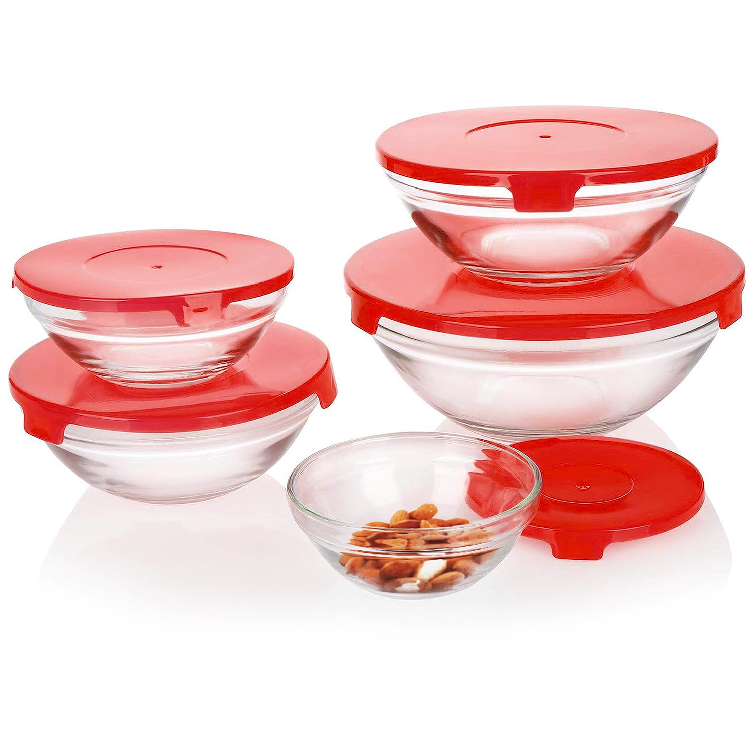 GLASS  BOWL SET ROUND 5 PCS LID 808-B