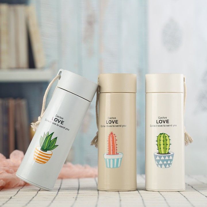 CACTUS GLASS WATER BOTTLE COVER 400ML.