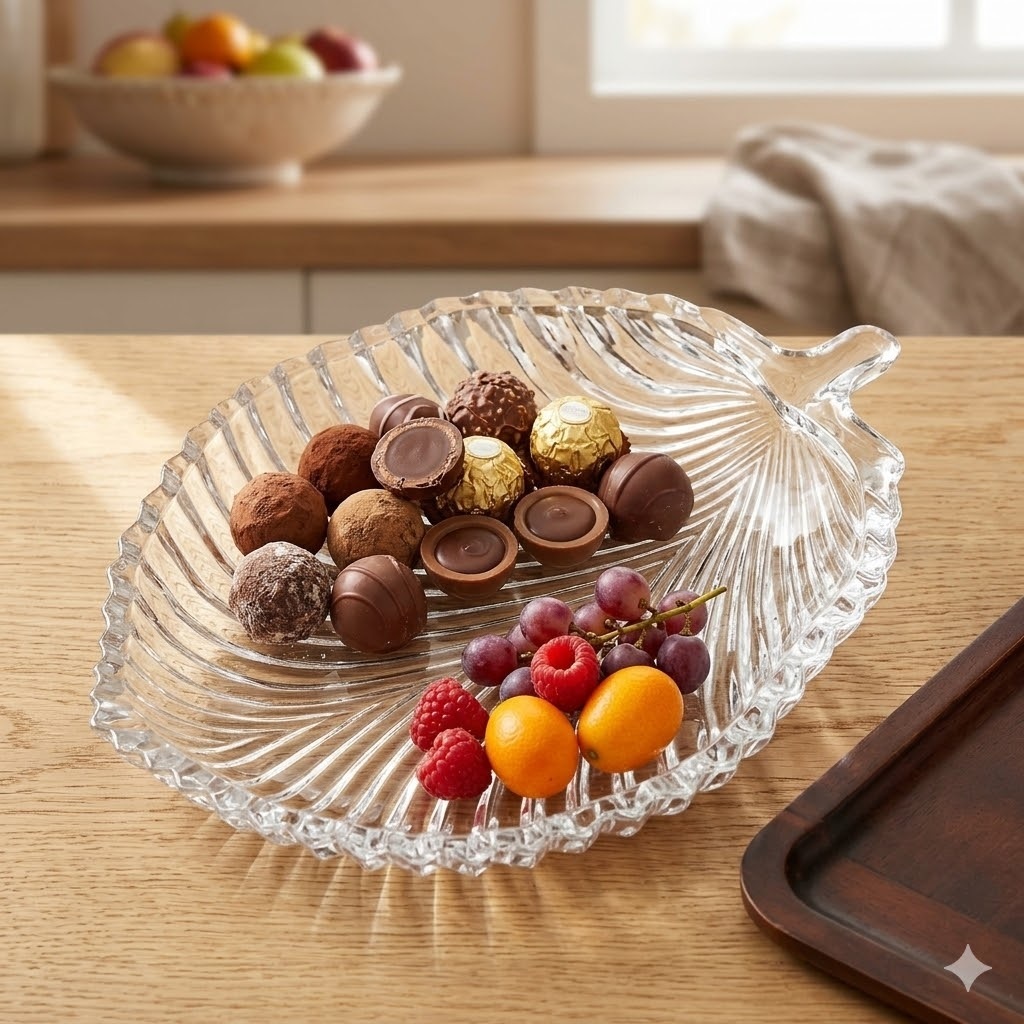 GLASS FRUIT LEAF PLATE MEDIUM