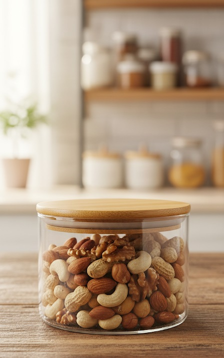 WOODEN LID JAR ROUND 500ML