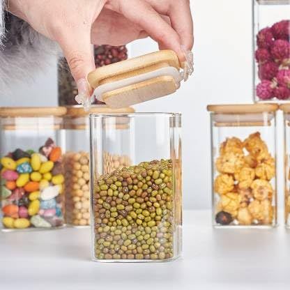 WOODEN LID JAR SQUARE 330ML 1PCS.