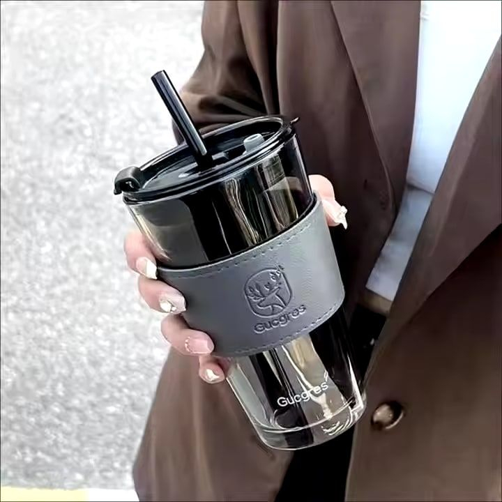LEATHER MUG 400ML BLACK HEAVY LID BIG  22870