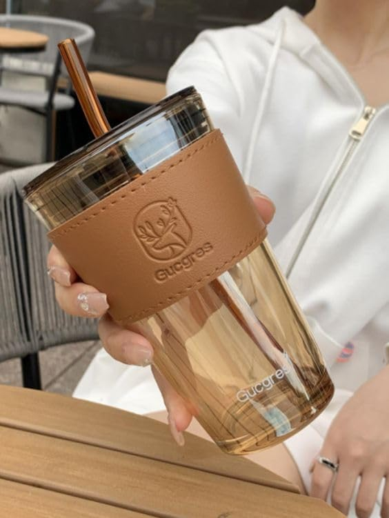 LEATHER MUG 400ML BROWN HEAVY LID BIG