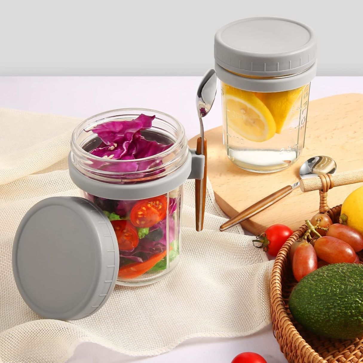GLASSS JAR WITH SPOON 440ML