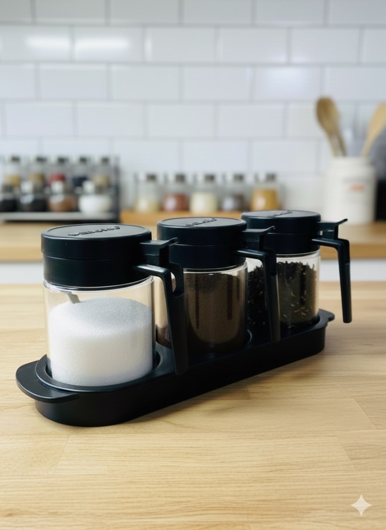 3 PCS GLASS SPICE JAR SET 330ML