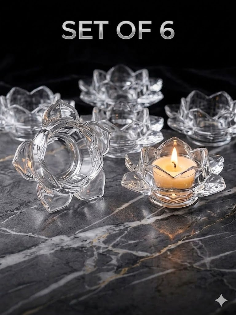 Glass Lotus Candle Holder 4.5cm 6 Pcs Set