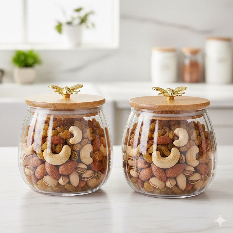 KITCHEN STORAGE JAR WITH WOODEN LID 660ML