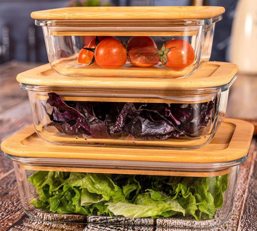 WOODEN LID STORAGE JAR SQ 3PCS SET H2153-BAM