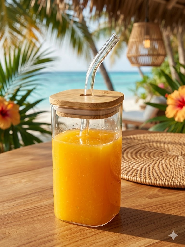 SQUARE MASON WOODEN LID & STRAW 350 ML