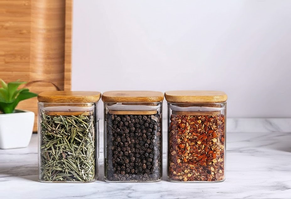 WOODEN LID JAR SQUARE 330ML 3PCS SET  GPG16-330-L3