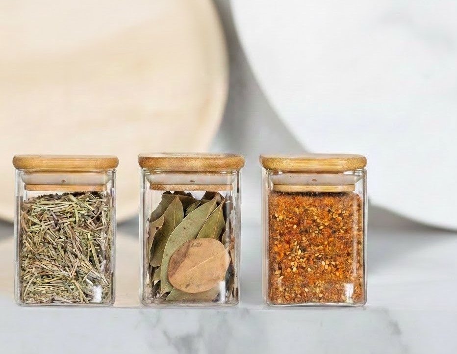 WOODEN LID JAR SQUARE 330ML 3PCS SET  20158 I GPG16-330-L3